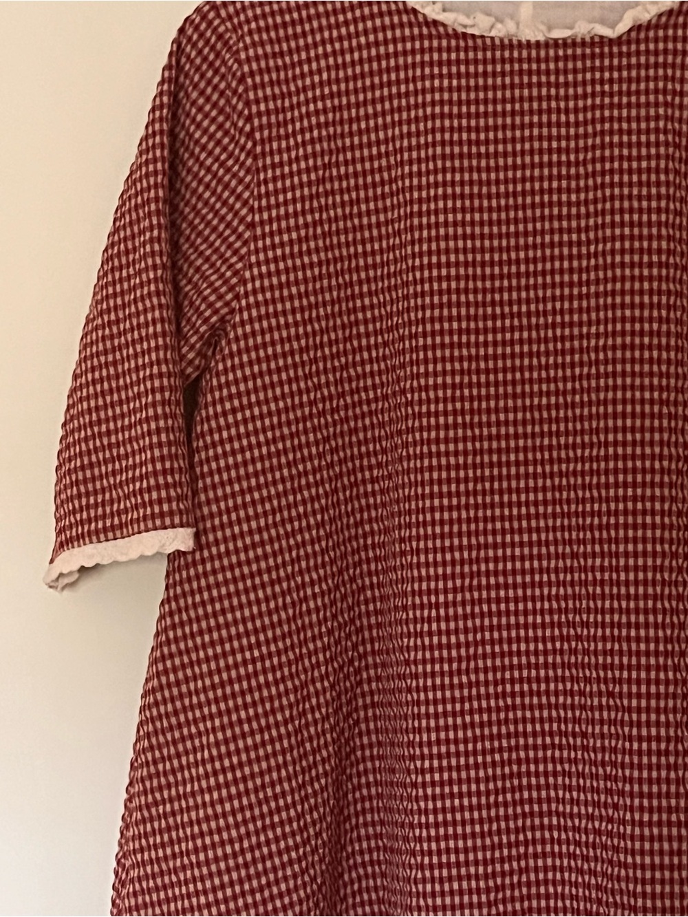 Vintage Handcrafted Red White Gingham Cotton Poplin Lace Layered Dress S-L - Picture 2 of 8
